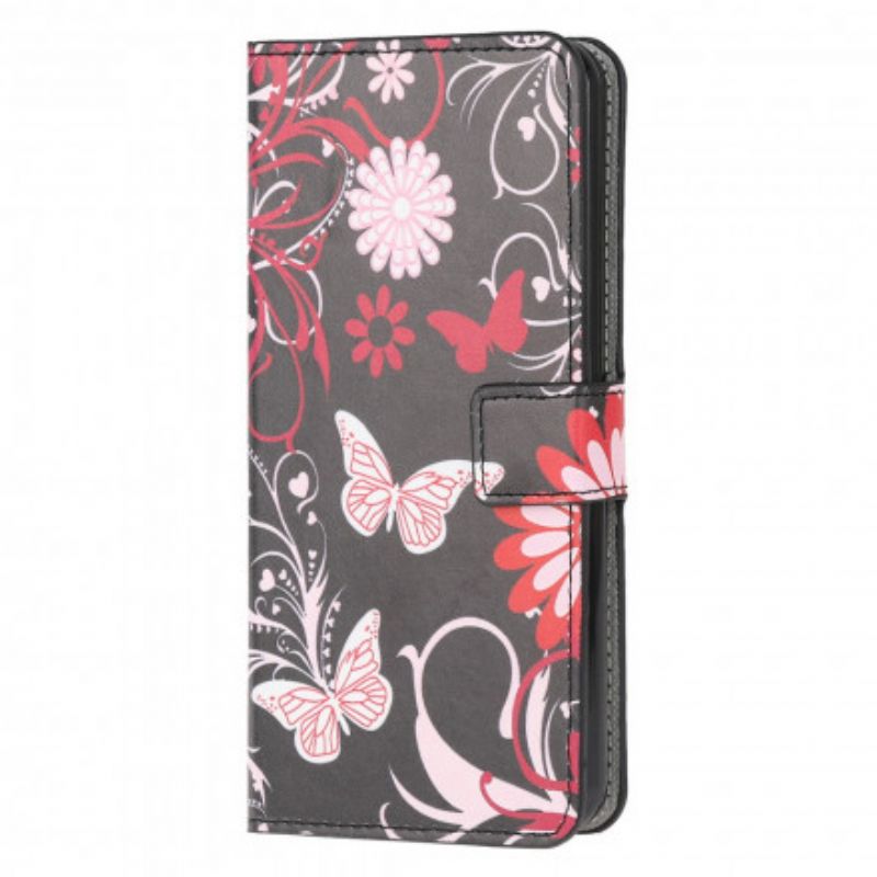 Flip Cover Moto G50 Sommerfugle Og Blomster