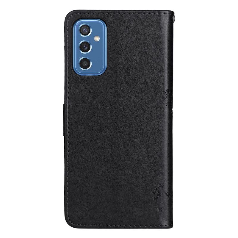 Flip Cover Samsung Galaxy M52 5G Blomstrende Træ Og Kat