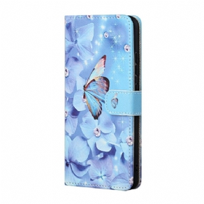 Flip Cover Samsung Galaxy M52 5G Med Snor Sommerfugle Med Diamantrem