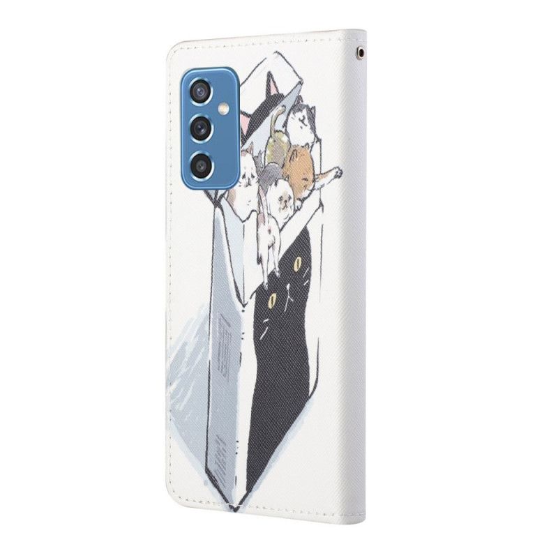 Flip Cover Samsung Galaxy M52 5G Med Snor Thong Cat Levering