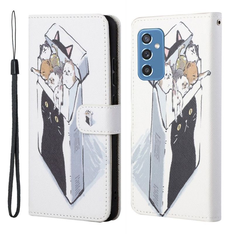 Flip Cover Samsung Galaxy M52 5G Med Snor Thong Cat Levering