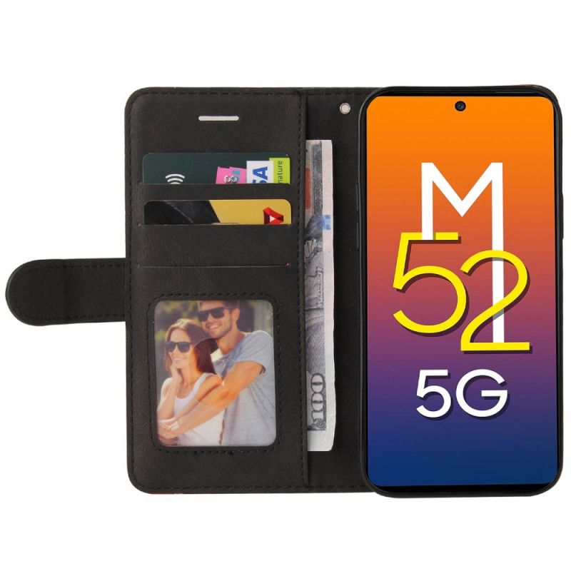 Læder Cover Samsung Galaxy M52 5G Med Snor Strip Ink Line