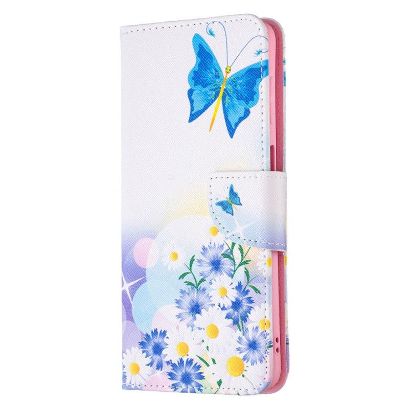 Læder Cover Samsung Galaxy M52 5G Sommerfugl Og Blomster