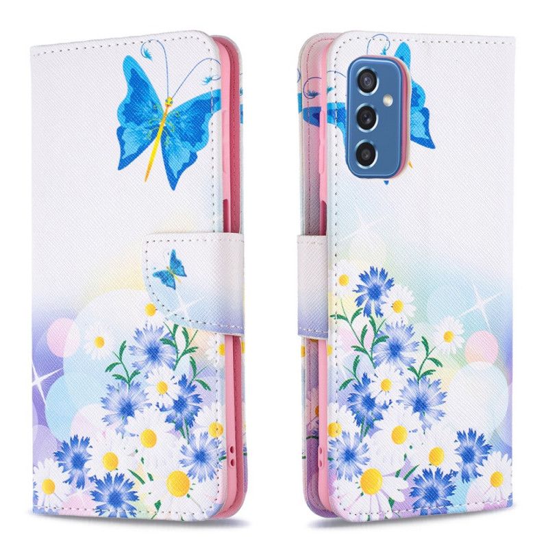 Læder Cover Samsung Galaxy M52 5G Sommerfugl Og Blomster