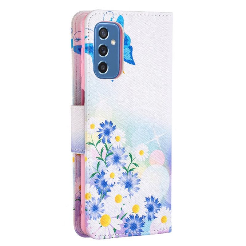 Læder Cover Samsung Galaxy M52 5G Sommerfugl Og Blomster