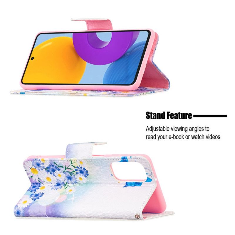 Læder Cover Samsung Galaxy M52 5G Sommerfugl Og Blomster