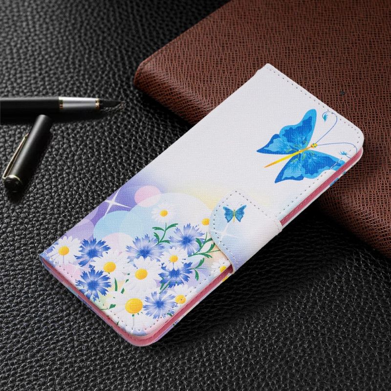 Læder Cover Samsung Galaxy M52 5G Sommerfugl Og Blomster