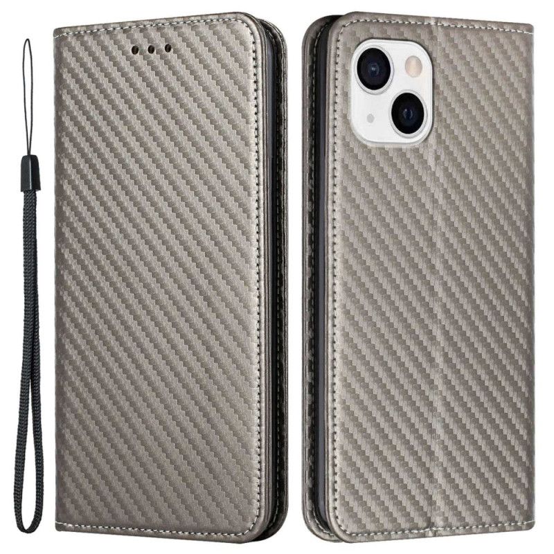 Cover iPhone 14 Med Snor Flip Cover Carbon Fiber Strap Style