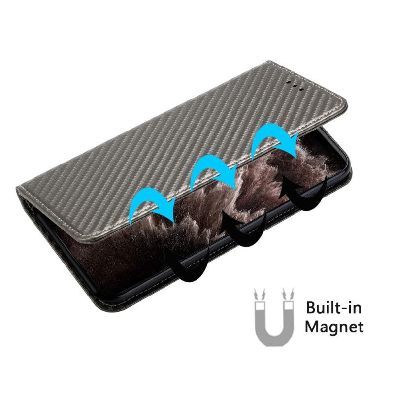 Cover iPhone 14 Med Snor Flip Cover Carbon Fiber Strap Style