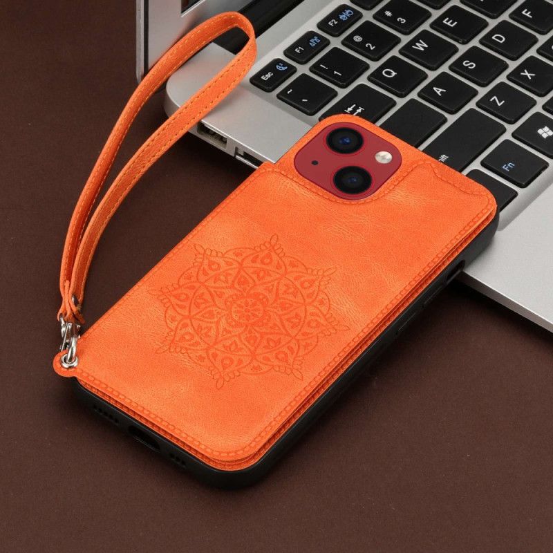 Cover iPhone 14 Med Snor Mandala Strap Kortholder