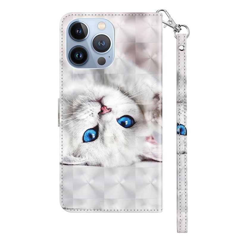 Flip Cover iPhone 14 Med Snor Kun Strappy Cats