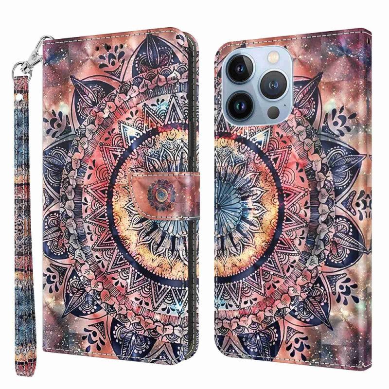 Flip Cover iPhone 14 Med Snor Pro Farvet Mandala Rem