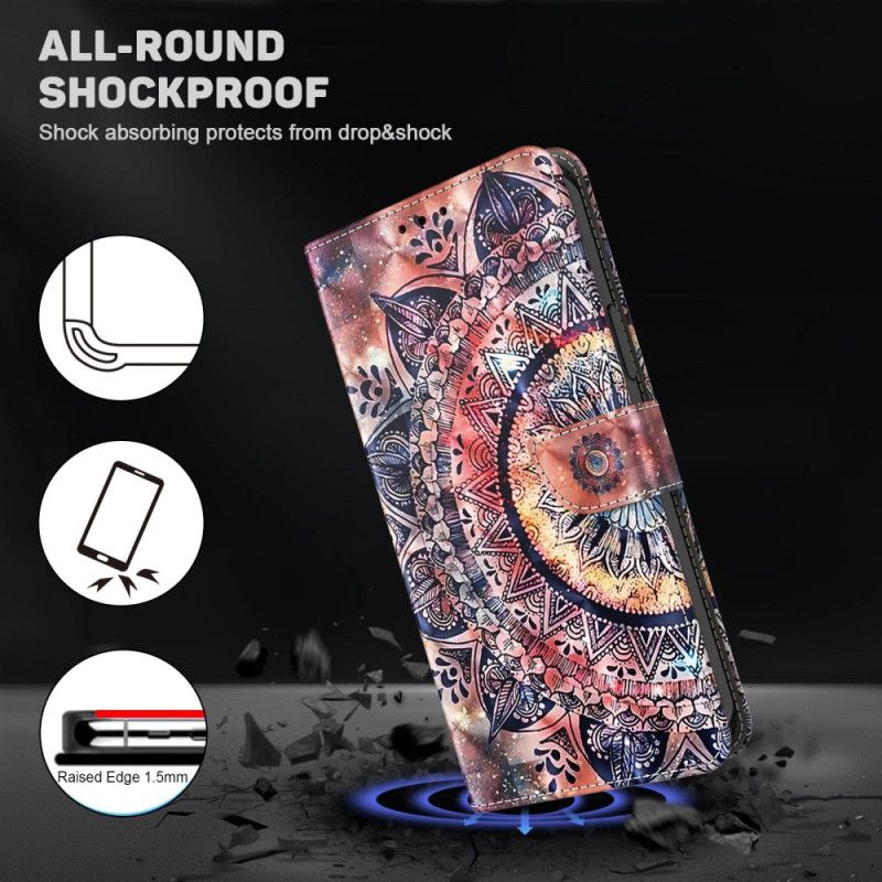 Flip Cover iPhone 14 Med Snor Pro Farvet Mandala Rem