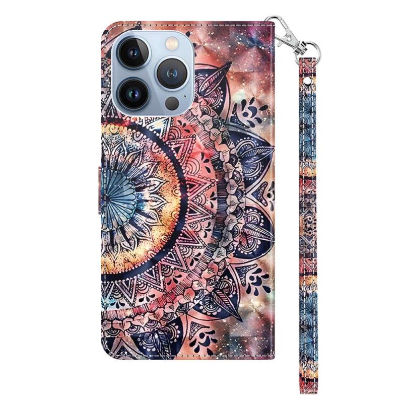 Flip Cover iPhone 14 Med Snor Pro Farvet Mandala Rem