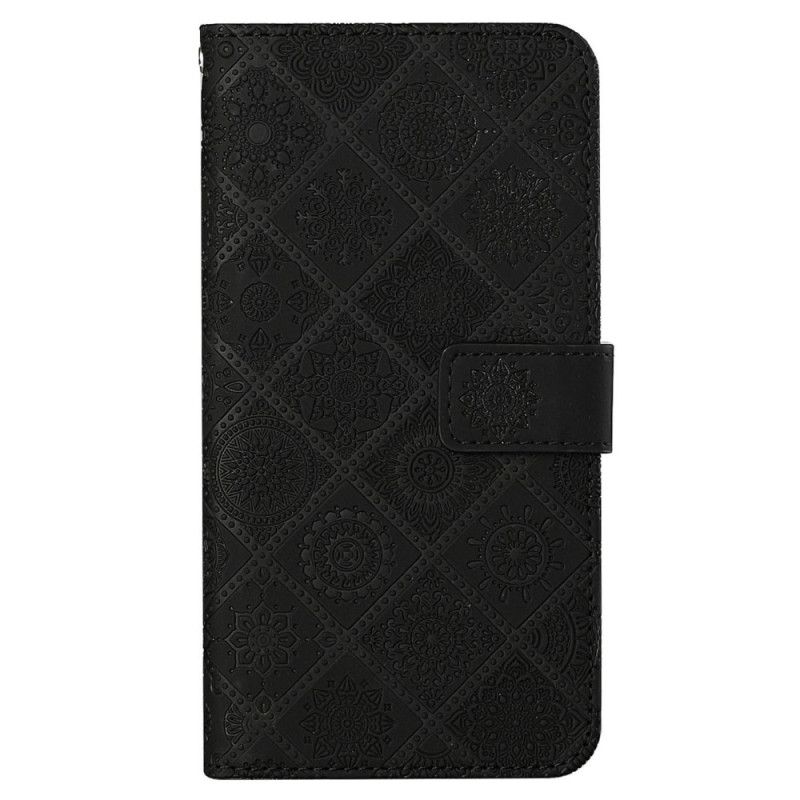 Flip Cover iPhone 14 Med Snor Rem Tapestry Mønster