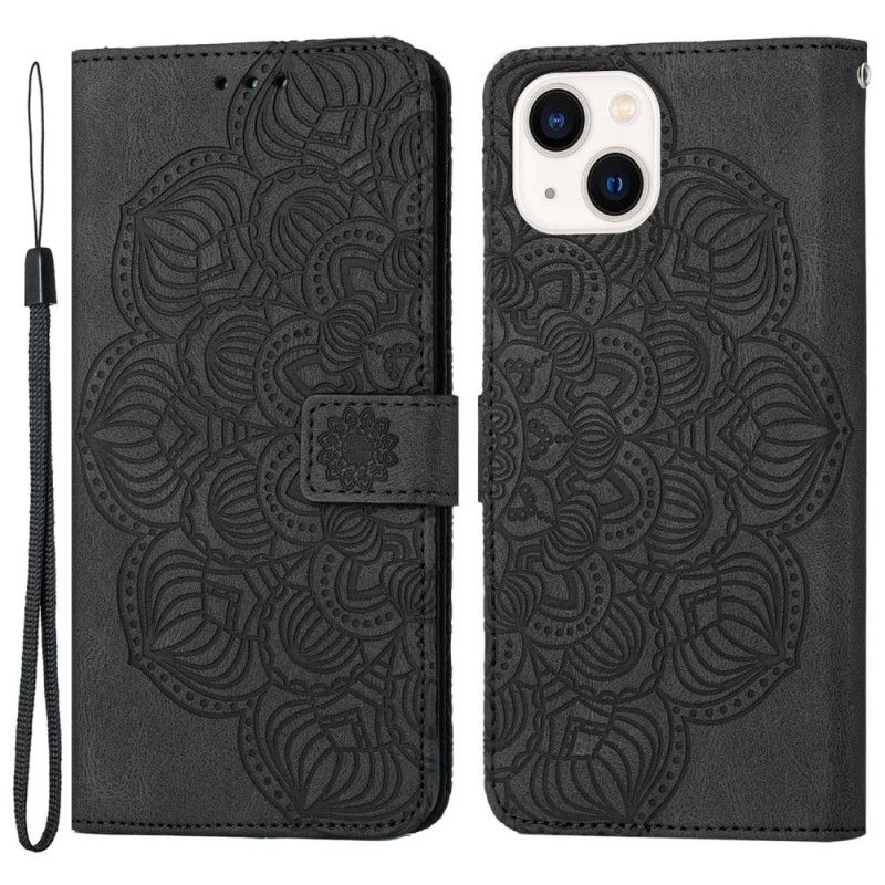 Flip Cover iPhone 14 Med Snor Thong Mandala