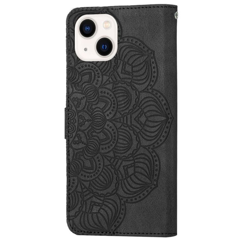 Flip Cover iPhone 14 Med Snor Thong Mandala