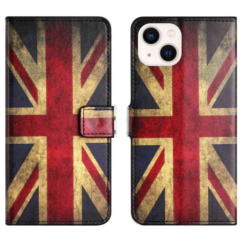 Læder Cover iPhone 14 Vintage Britisk Flag