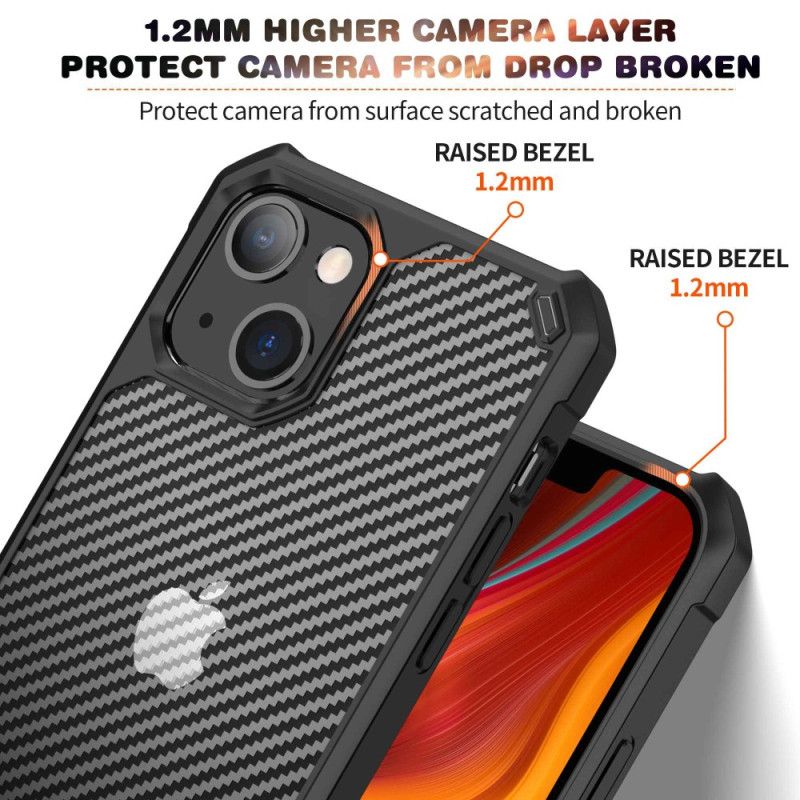 Mobilcover iPhone 14 Transparent Carbon Fiber Texture