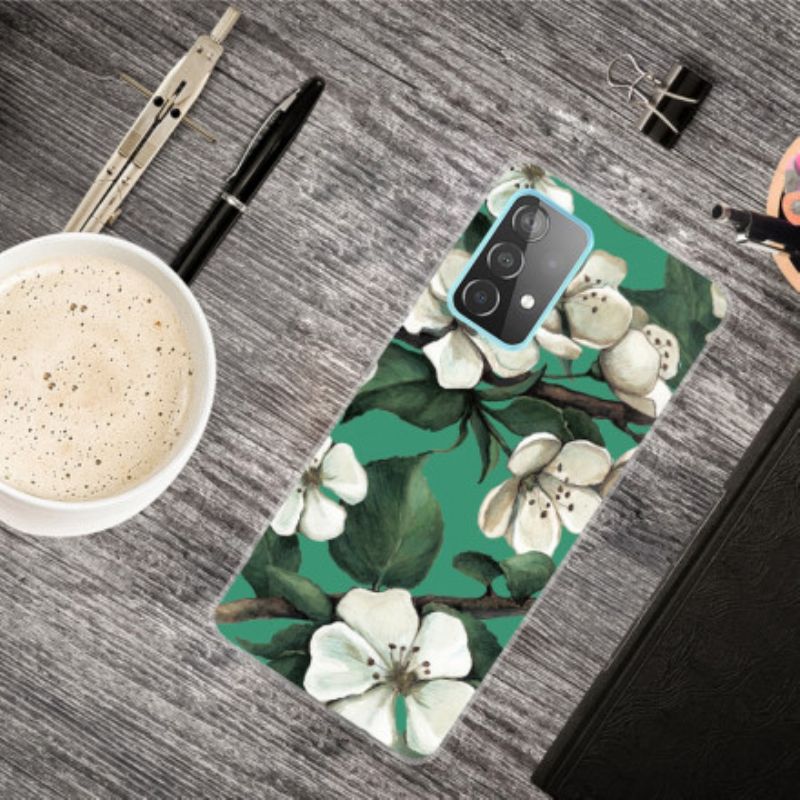 Cover Samsung Galaxy A32 5G Hvide Malede Blomster