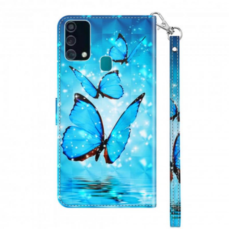 Flip Cover Samsung Galaxy A32 5G Lysplet Der Flyver Blå Sommerfugle