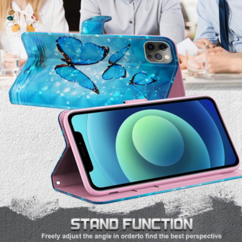 Flip Cover Samsung Galaxy A32 5G Lysplet Der Flyver Blå Sommerfugle