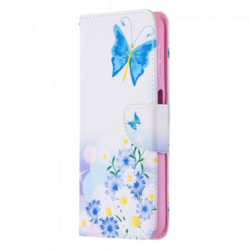 Flip Cover Samsung Galaxy A32 5G Malede Sommerfugle Og Blomster