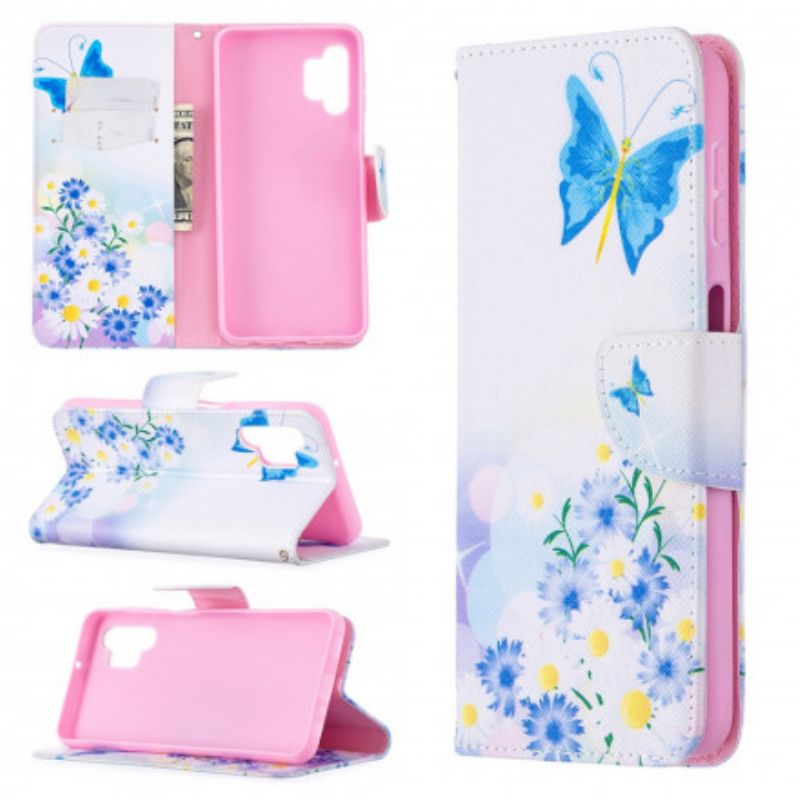 Flip Cover Samsung Galaxy A32 5G Malede Sommerfugle Og Blomster