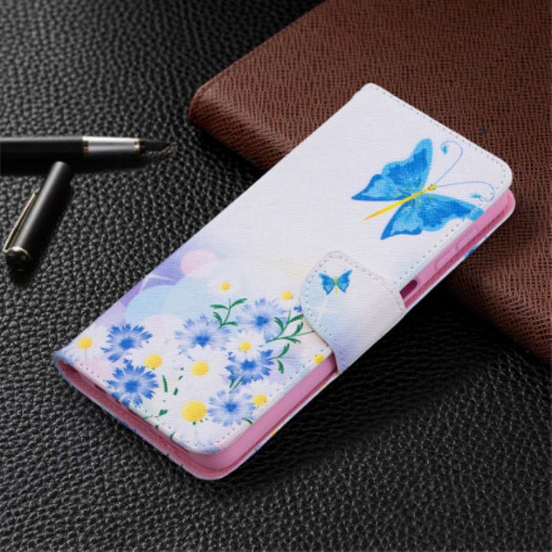 Flip Cover Samsung Galaxy A32 5G Malede Sommerfugle Og Blomster