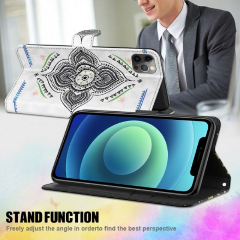 Flip Cover Samsung Galaxy A32 5G Mandala Lyspletter Med Snor