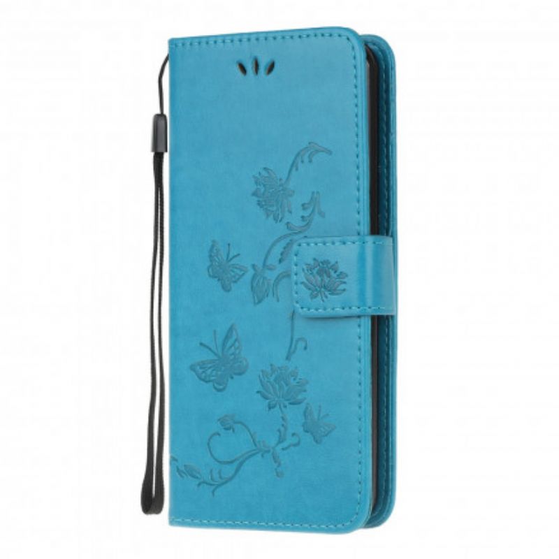 Flip Cover Samsung Galaxy A32 5G Med Snor Thong Sommerfugle Og Blomster