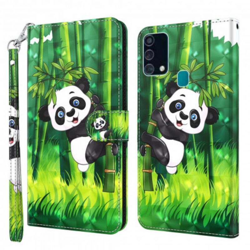 Læder Cover Samsung Galaxy A32 5G Lysplet Panda Og Bambus