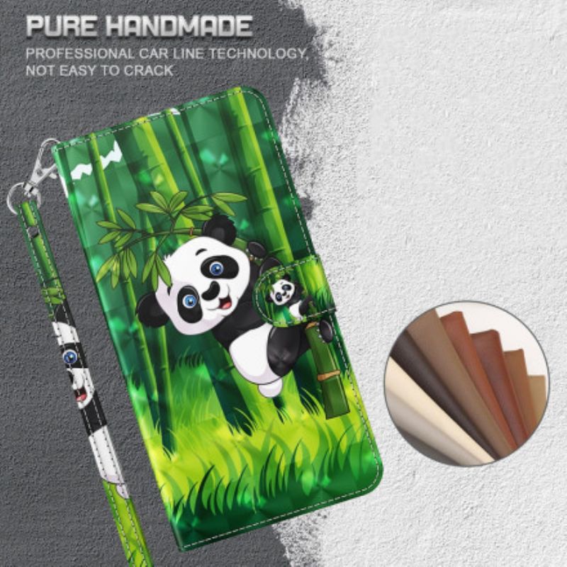 Læder Cover Samsung Galaxy A32 5G Lysplet Panda Og Bambus