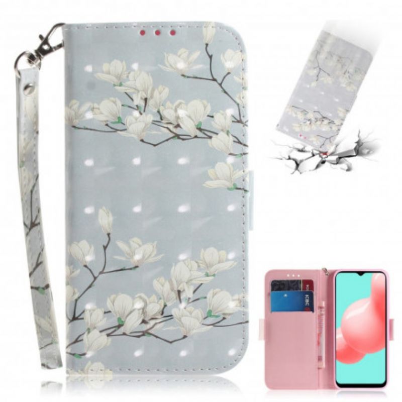 Læder Cover Samsung Galaxy A32 5G Med Snor Thong Blomstergren