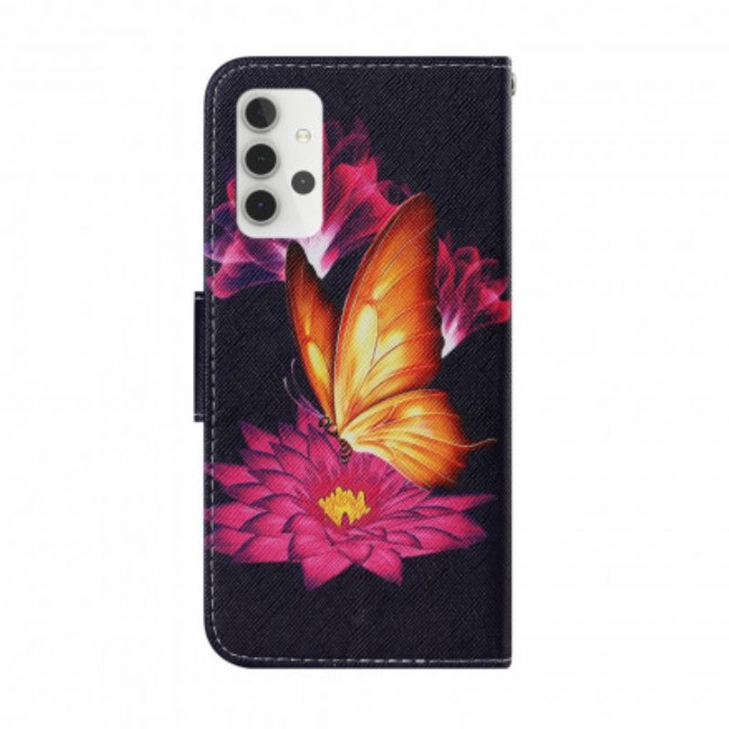 Læder Cover Samsung Galaxy A32 5G Sommerfugl Og Lotus