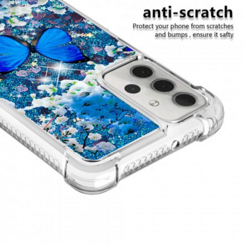 Mobilcover Samsung Galaxy A32 5G Blå Glitter Sommerfugle