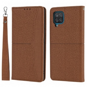 Cover Samsung Galaxy M12 / A12 Med Snor Flip Cover Strappy Vævet Læder Stil