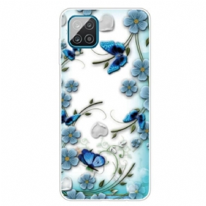 Cover Samsung Galaxy M12 / A12 Sømløse Retro Sommerfugle Og Blomster