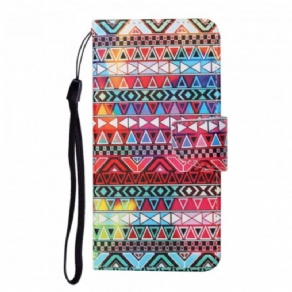 Læder Cover Samsung Galaxy M12 / A12 Patchwork Med Lanyard