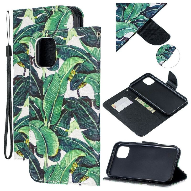 Flip Cover iPhone 12 / 12 Pro Med Snor Tropiske Blade Strappy