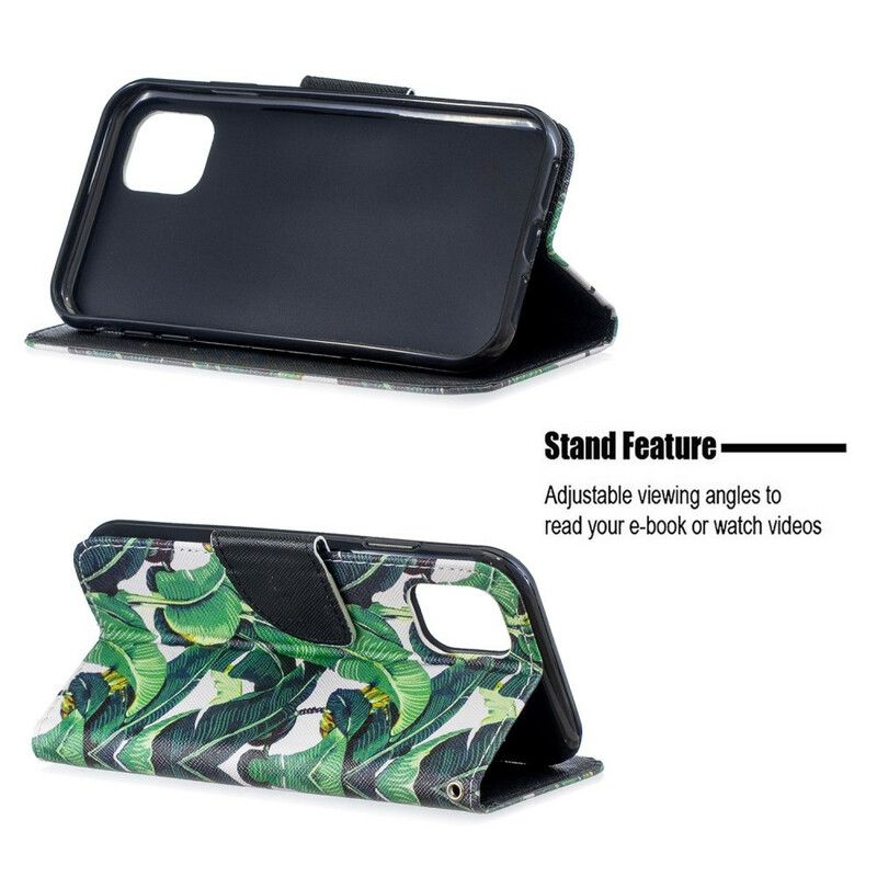 Flip Cover iPhone 12 / 12 Pro Med Snor Tropiske Blade Strappy