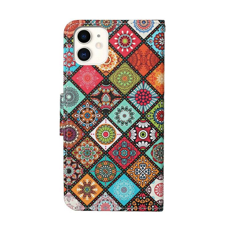 Flip Cover iPhone 12 / 12 Pro Patchwork Mandalaer Med Snor