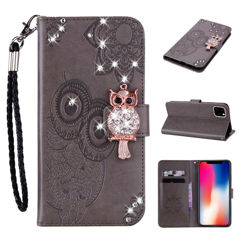 Flip Cover iPhone 12 / 12 Pro Ugle Mandala Og Charm