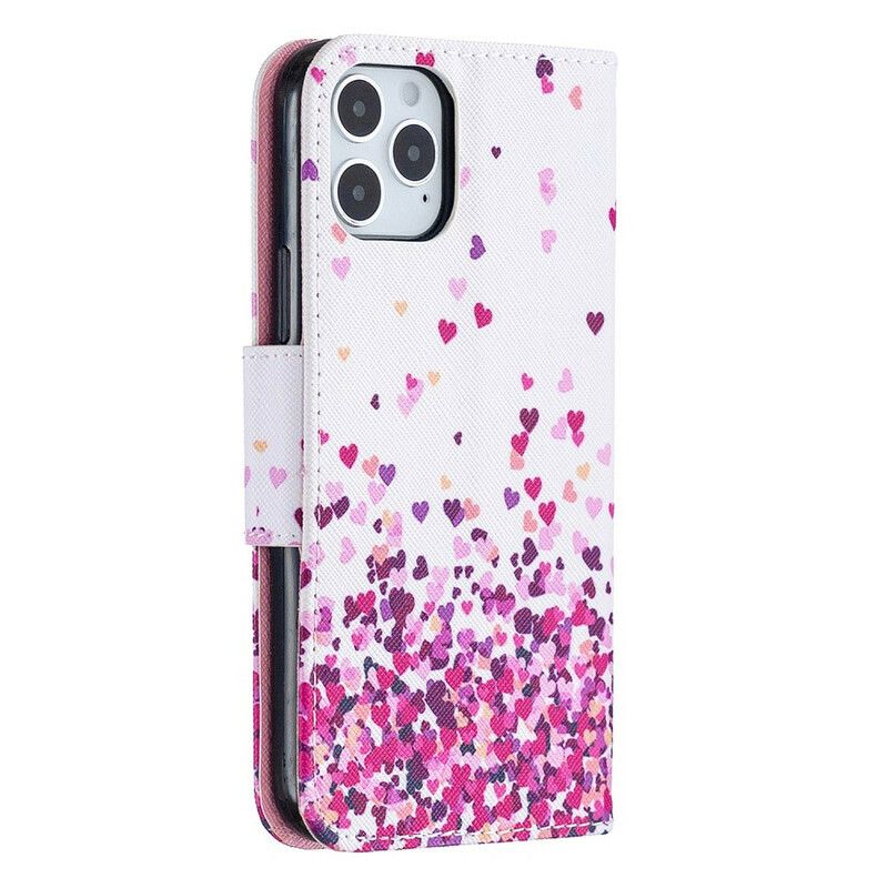 Læder Cover iPhone 12 / 12 Pro Med Snor Flere Strappy Hearts