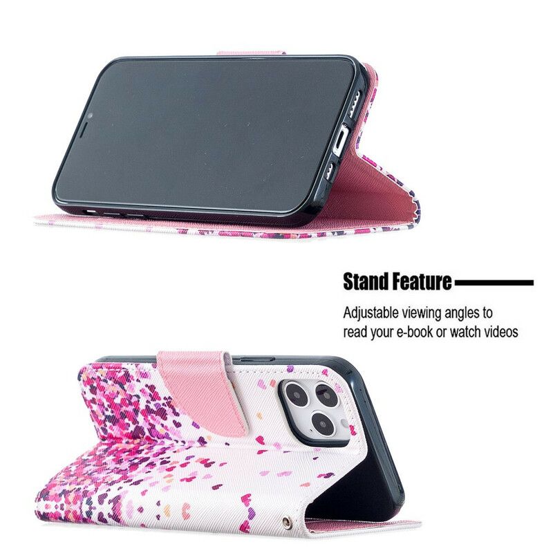 Læder Cover iPhone 12 / 12 Pro Med Snor Flere Strappy Hearts