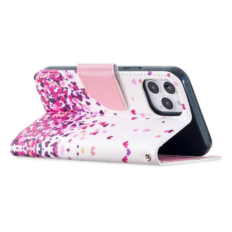 Læder Cover iPhone 12 / 12 Pro Med Snor Flere Strappy Hearts