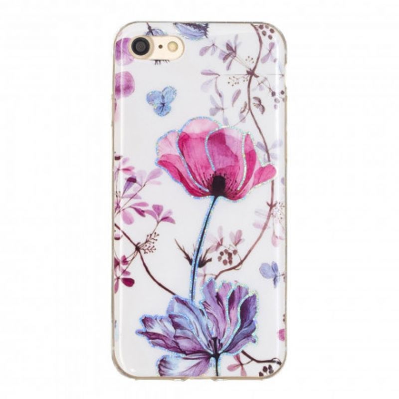 Cover iPhone SE 3 / SE 2 / 8 / 7 Blomster Design Pailletter