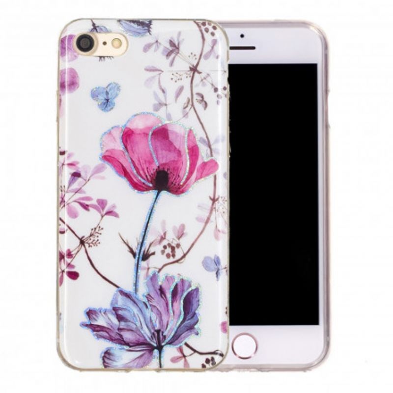 Cover iPhone SE 3 / SE 2 / 8 / 7 Blomster Design Pailletter