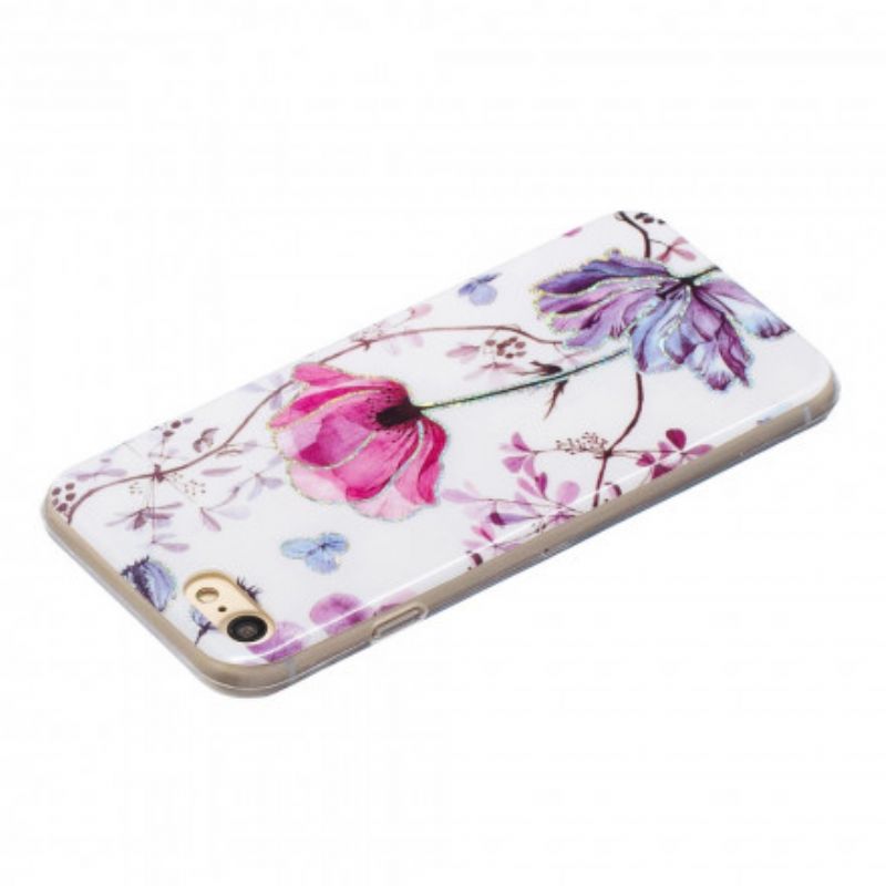 Cover iPhone SE 3 / SE 2 / 8 / 7 Blomster Design Pailletter