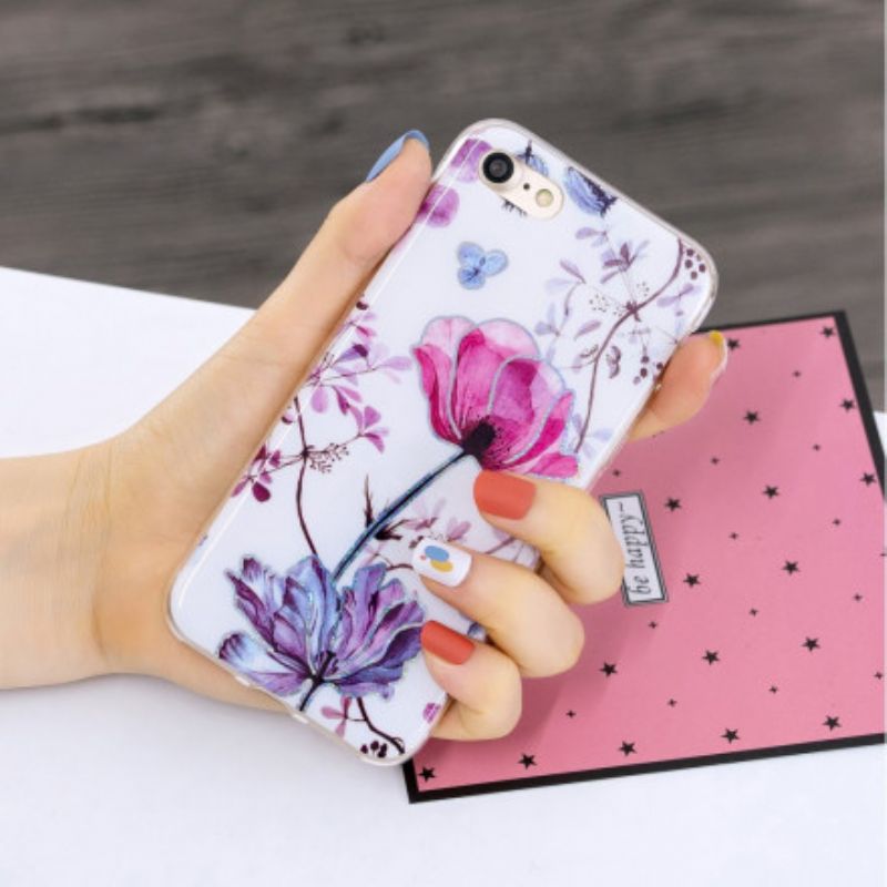 Cover iPhone SE 3 / SE 2 / 8 / 7 Blomster Design Pailletter